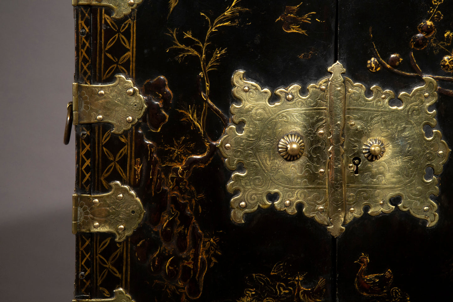 Antique Chinoiserie Black Lacquer Cabinet on Stand, 19th Century