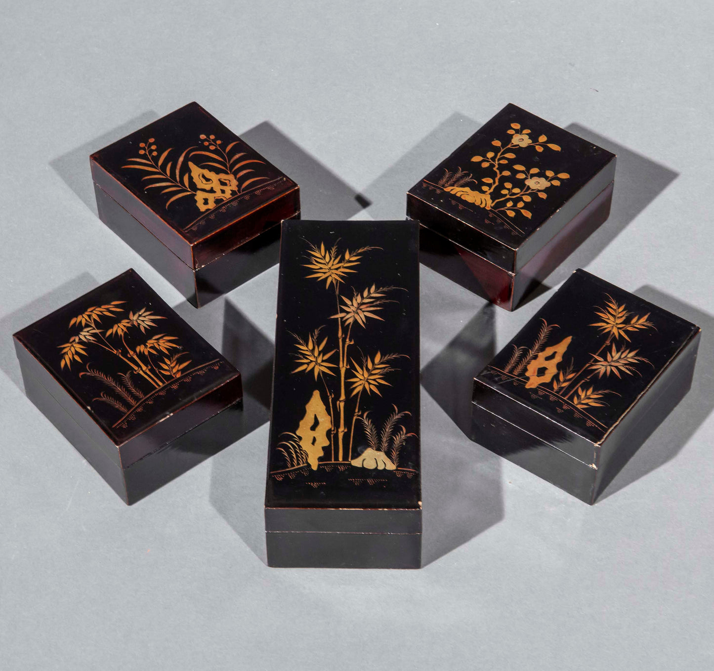 Set of Five Chinese Export Lacquer Boxes