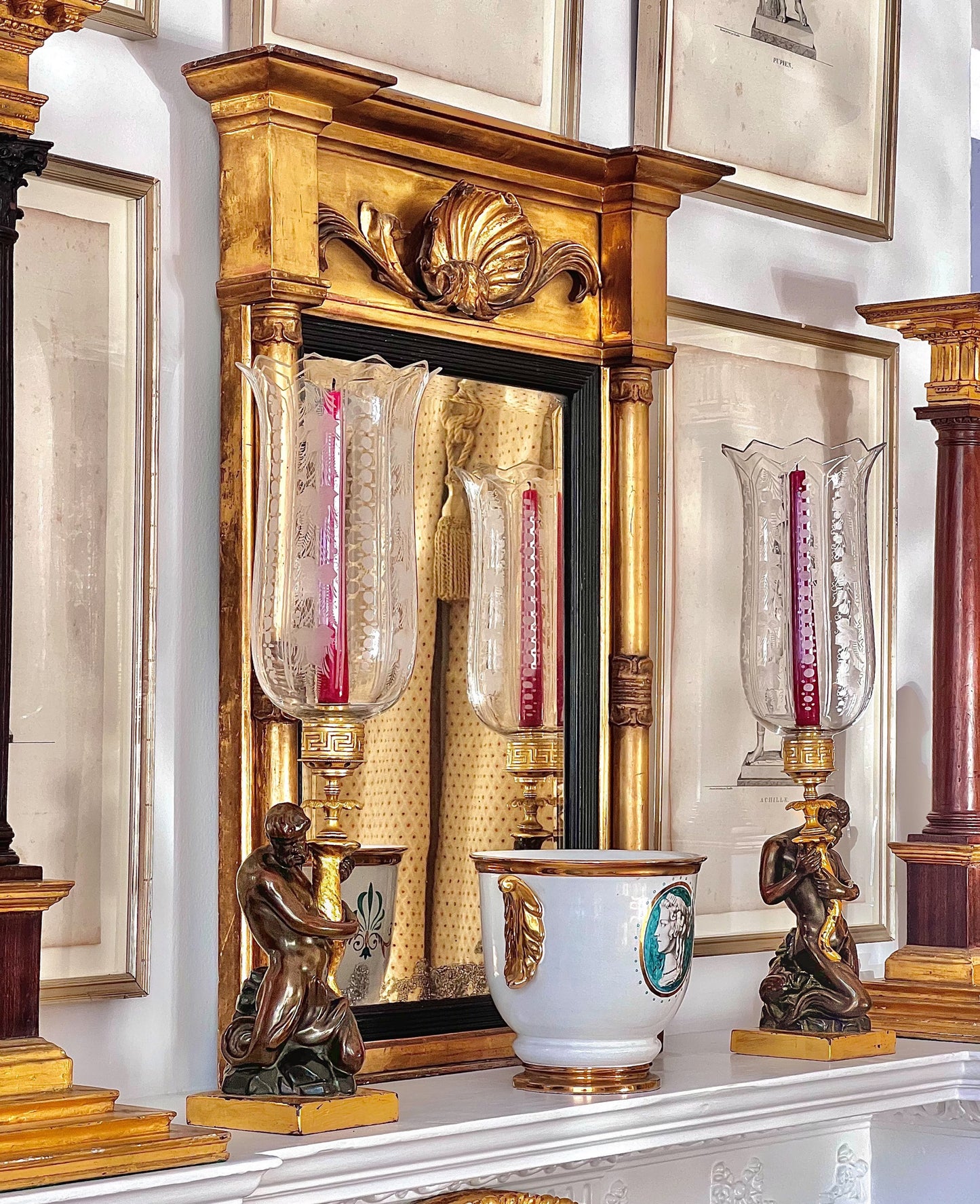 Pair of Early 19th Century Triton Candlesticks Storm Lanterns by Wood & Caldwell