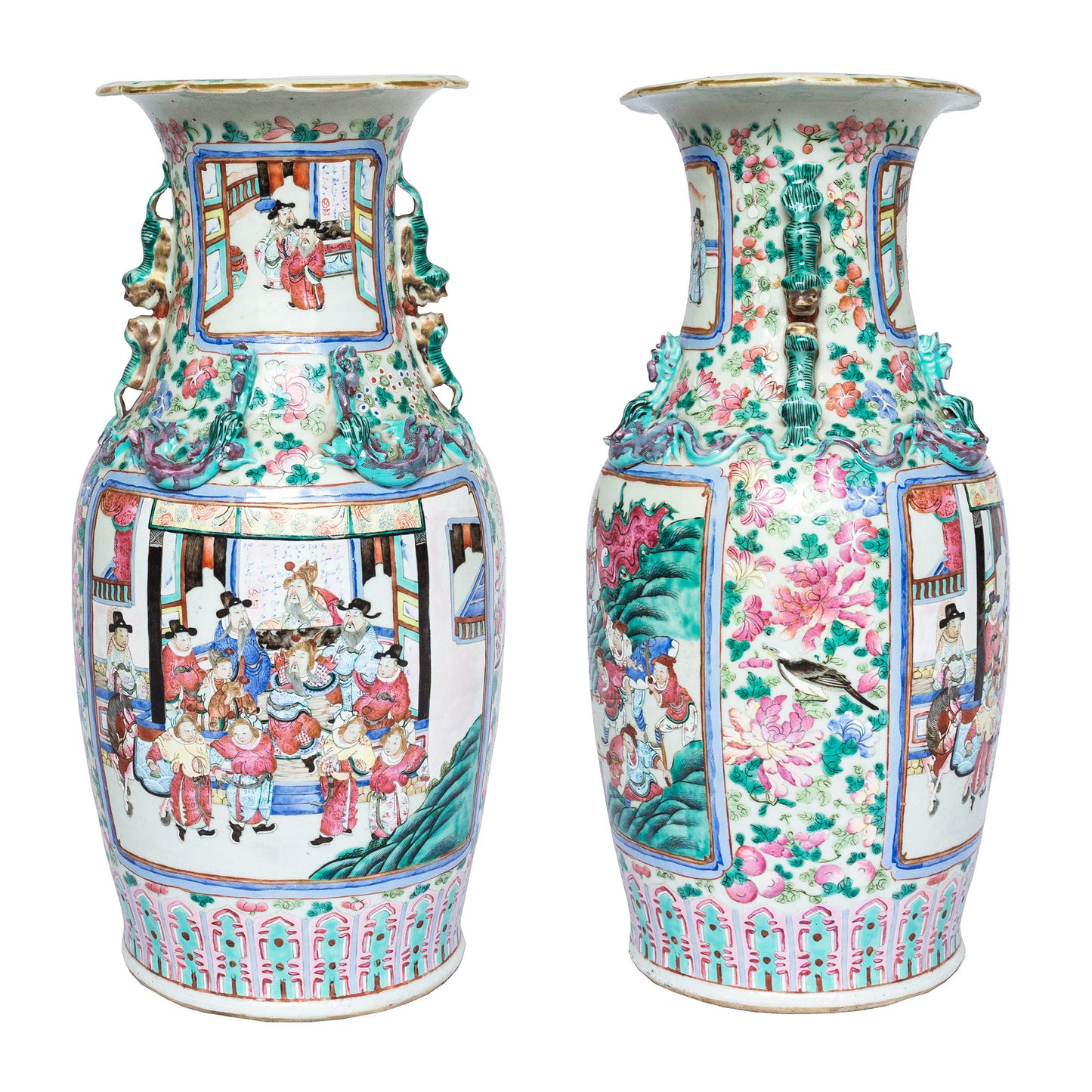 Close Pair of Large Chinese Famille Rose Vases