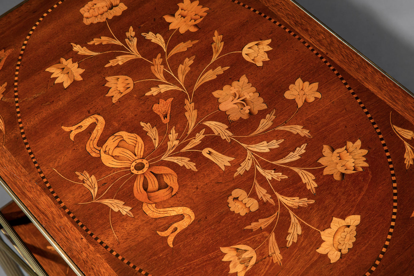 Pair of Brass and Marquetry Tables in the manner of Mallett