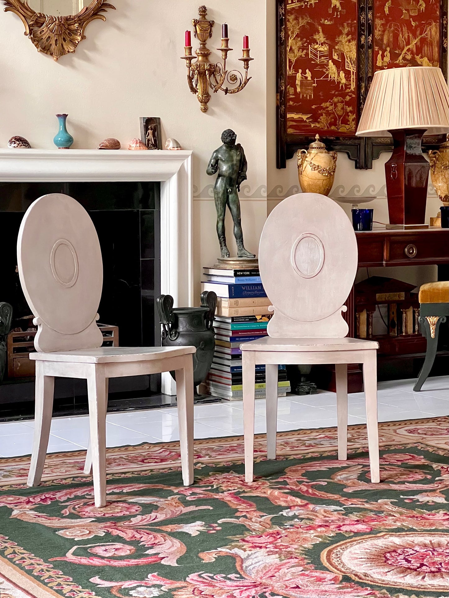 Pair of George III Painted Hall Chairs
