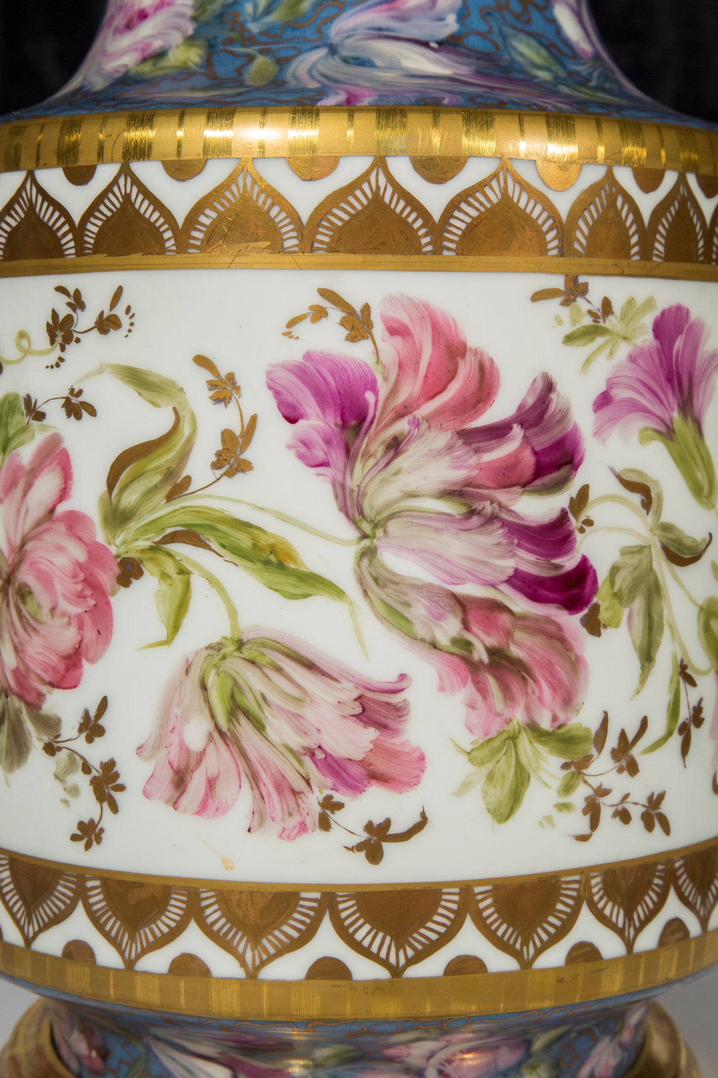 Massive Antique Porcelain Vase Table Lamp with Hand-Painted Floral Decoration
