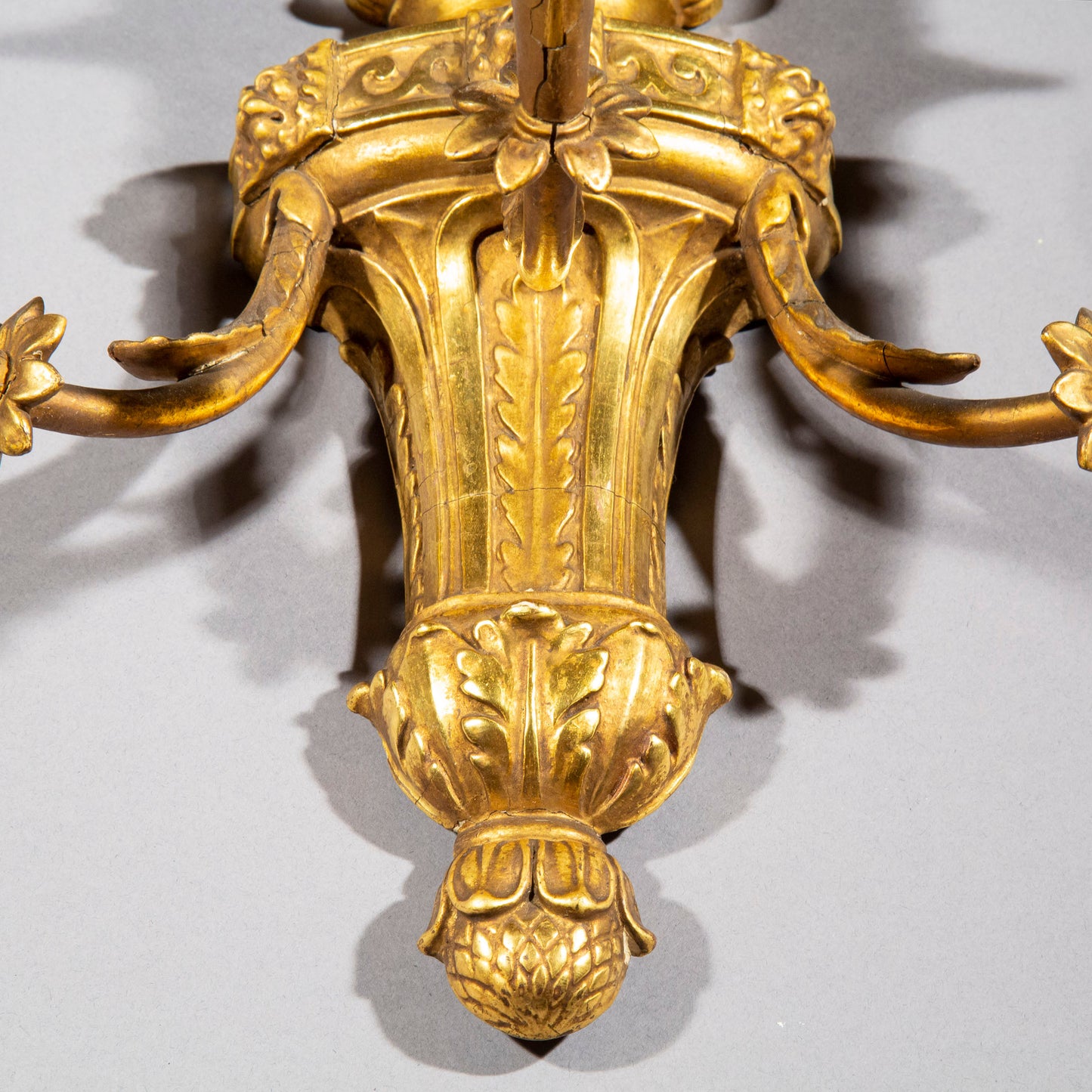 Pair of Robert Adam Style Giltwood Wall Sconces