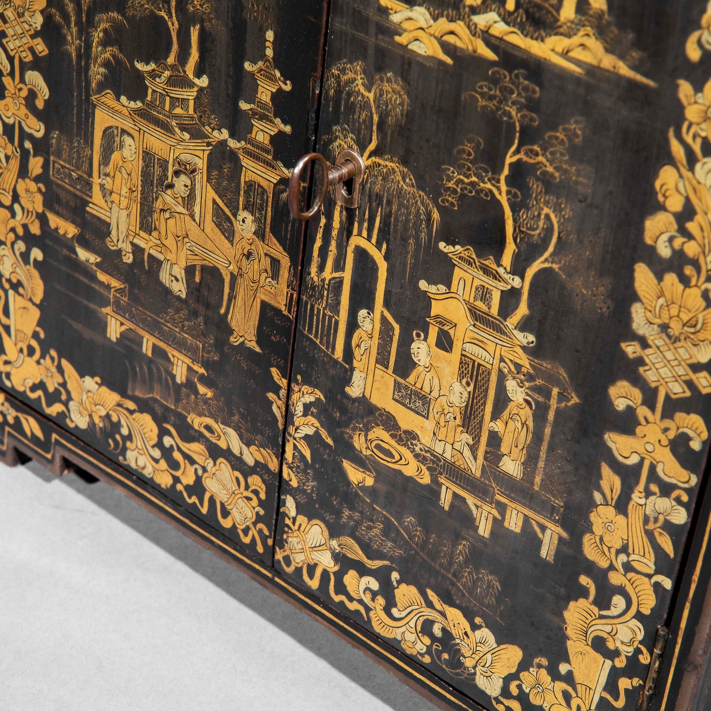 Antique Chinoiserie Black Lacquer Jewellery Cabinet