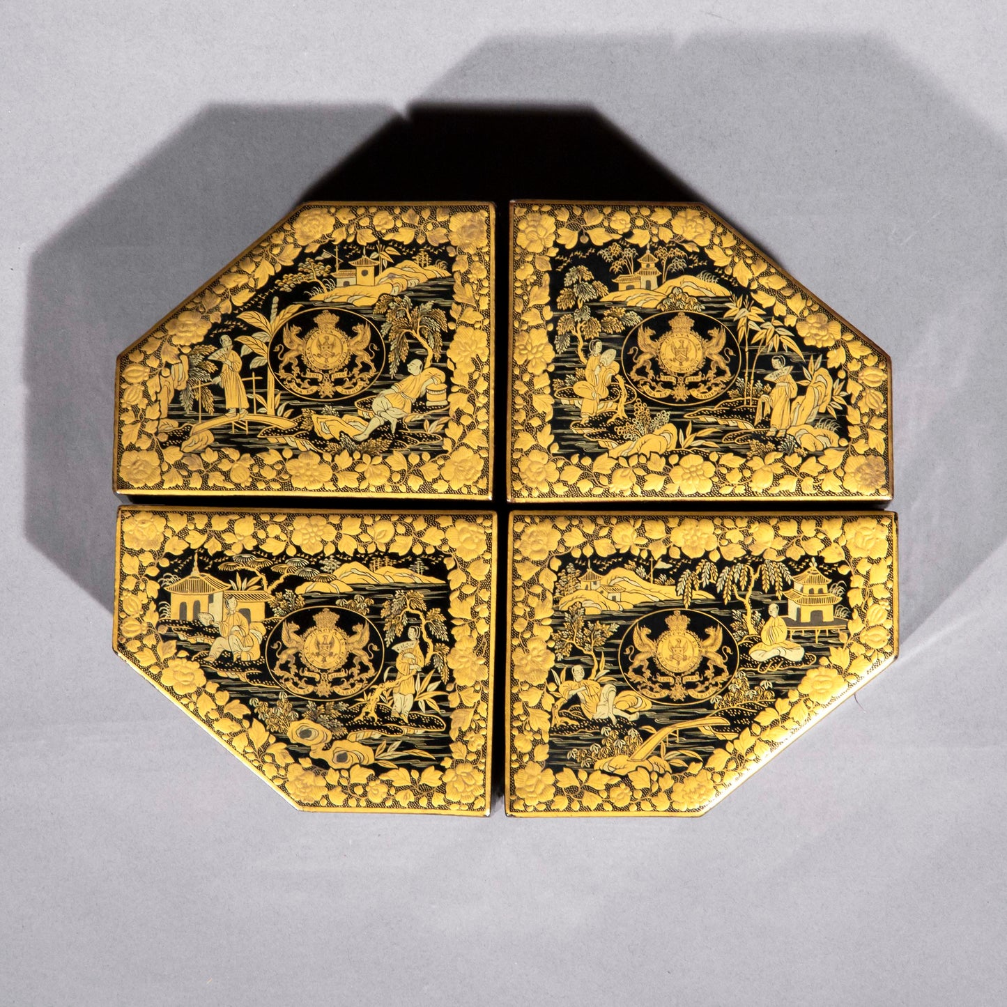Set of Four Chinese Export Armorial Lacquer Boxes