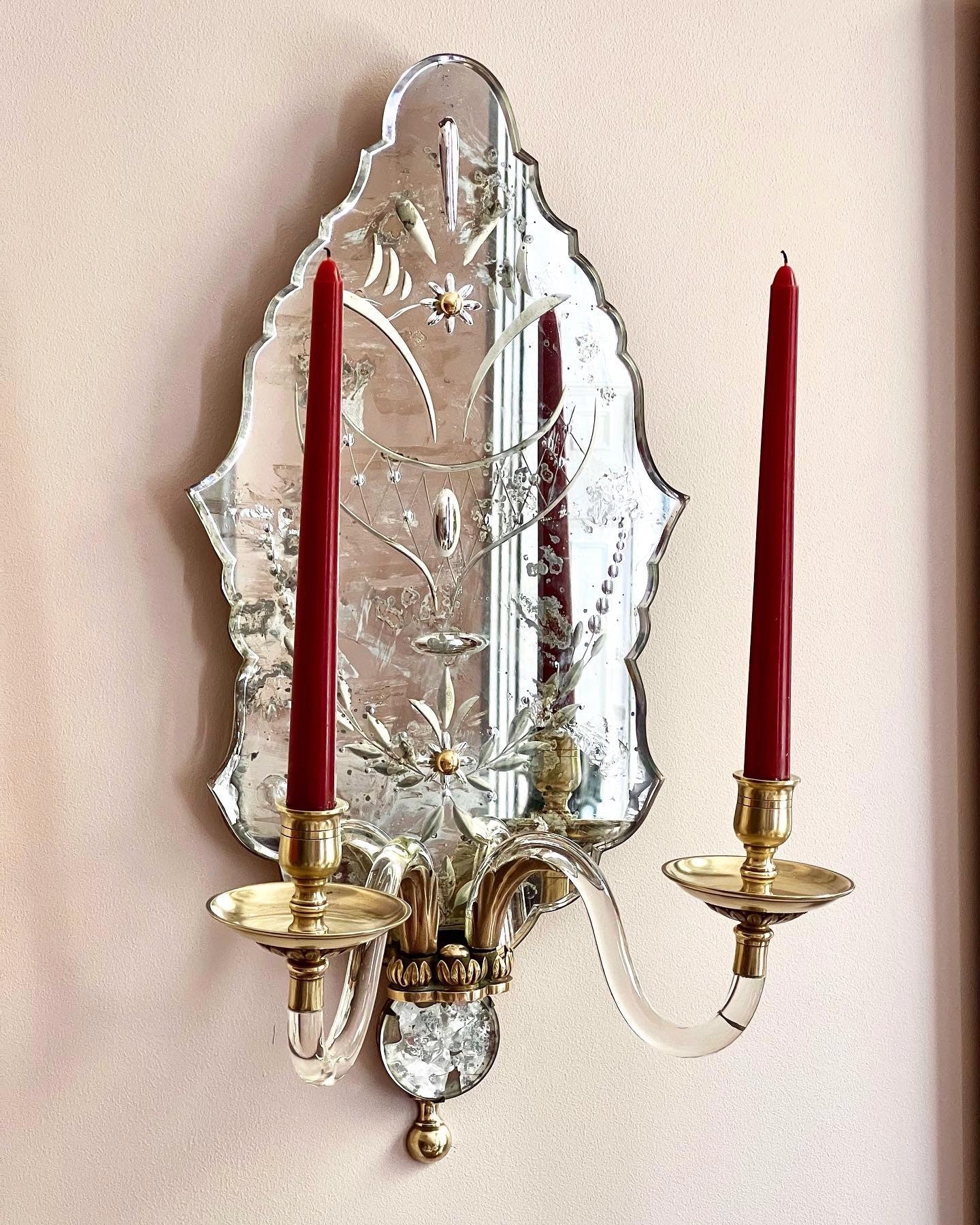 Pair of Etched Mirror Wall Lights