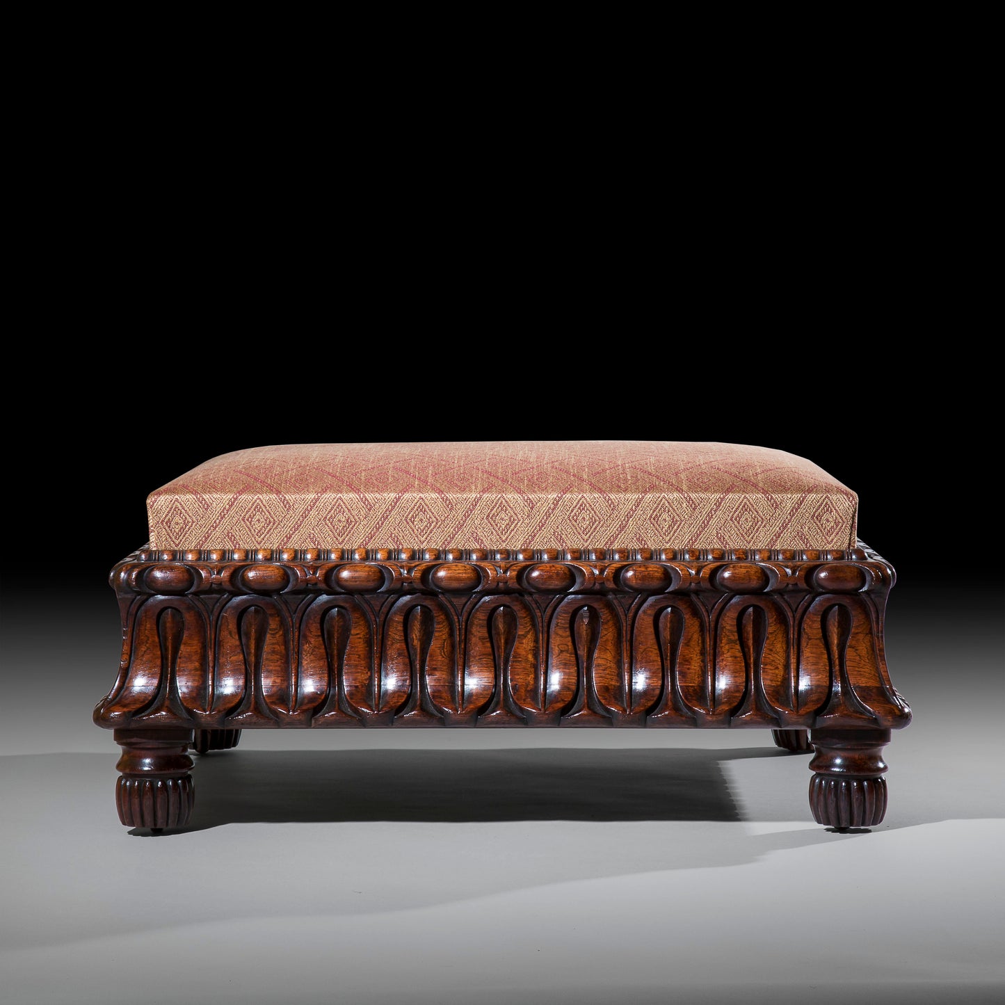 Large Regency Carved Rosewood Ottoman Stool