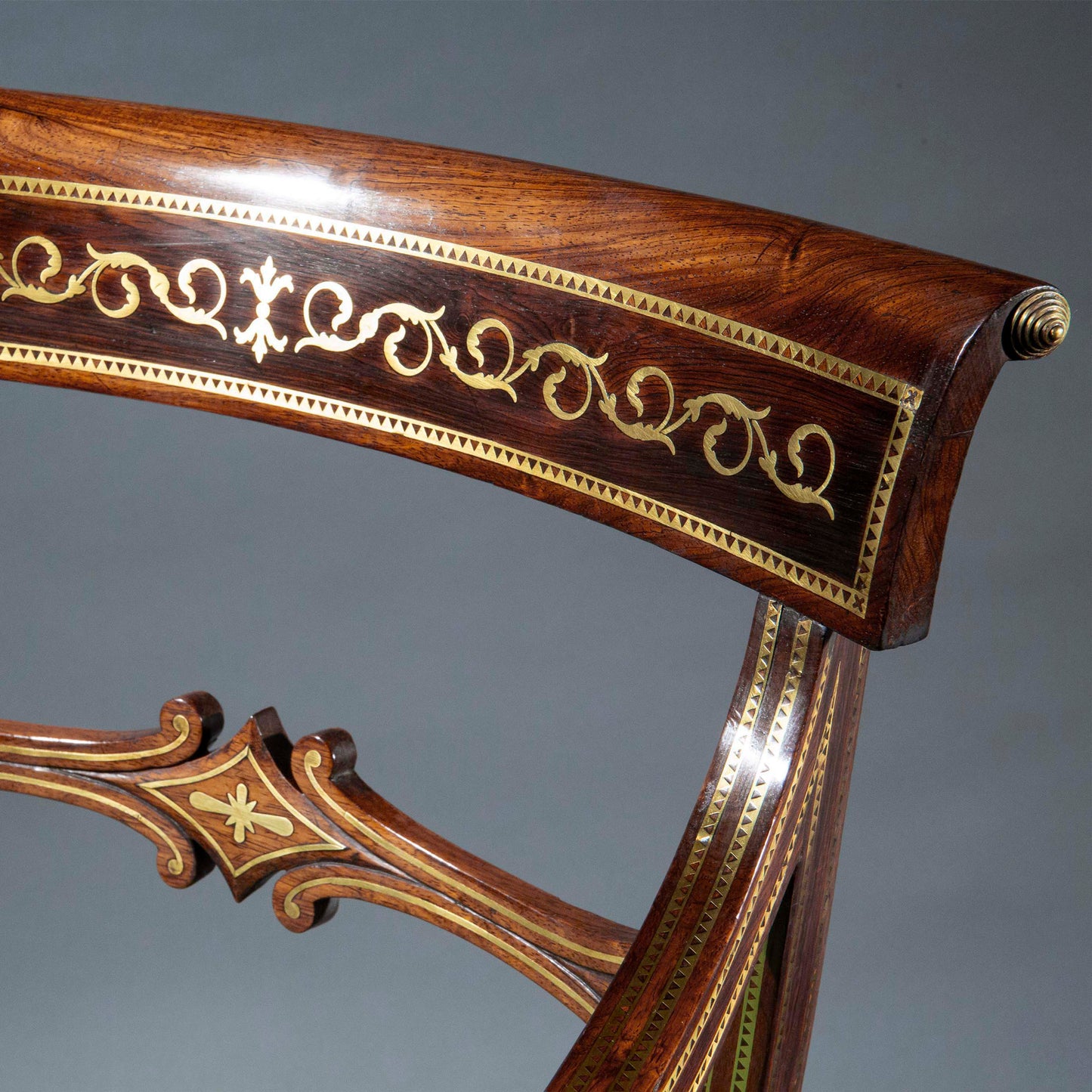 Large Regency Brass Inlaid Armchair, Attributed to George Oakley