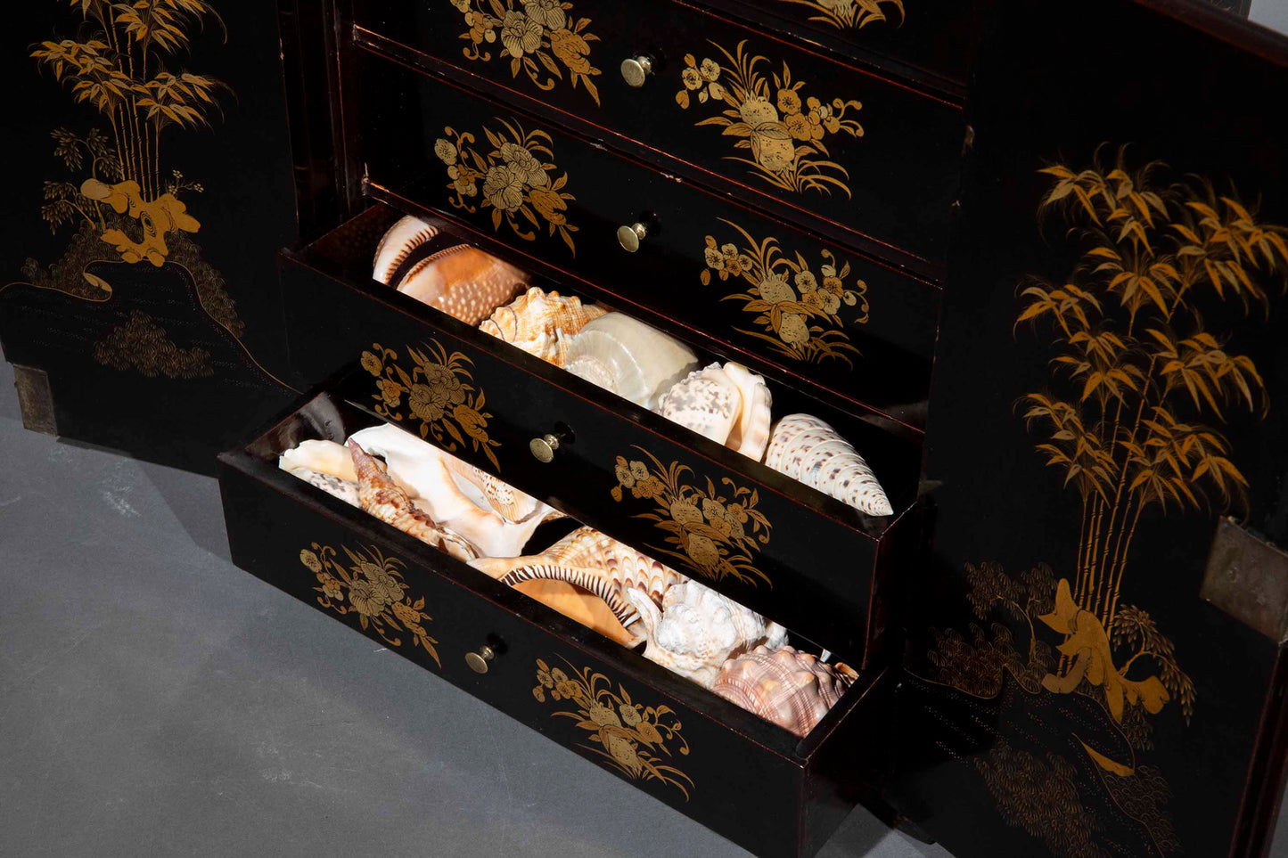 Early 19th Century Chinoiserie Black Lacquer Miniature Cabinet