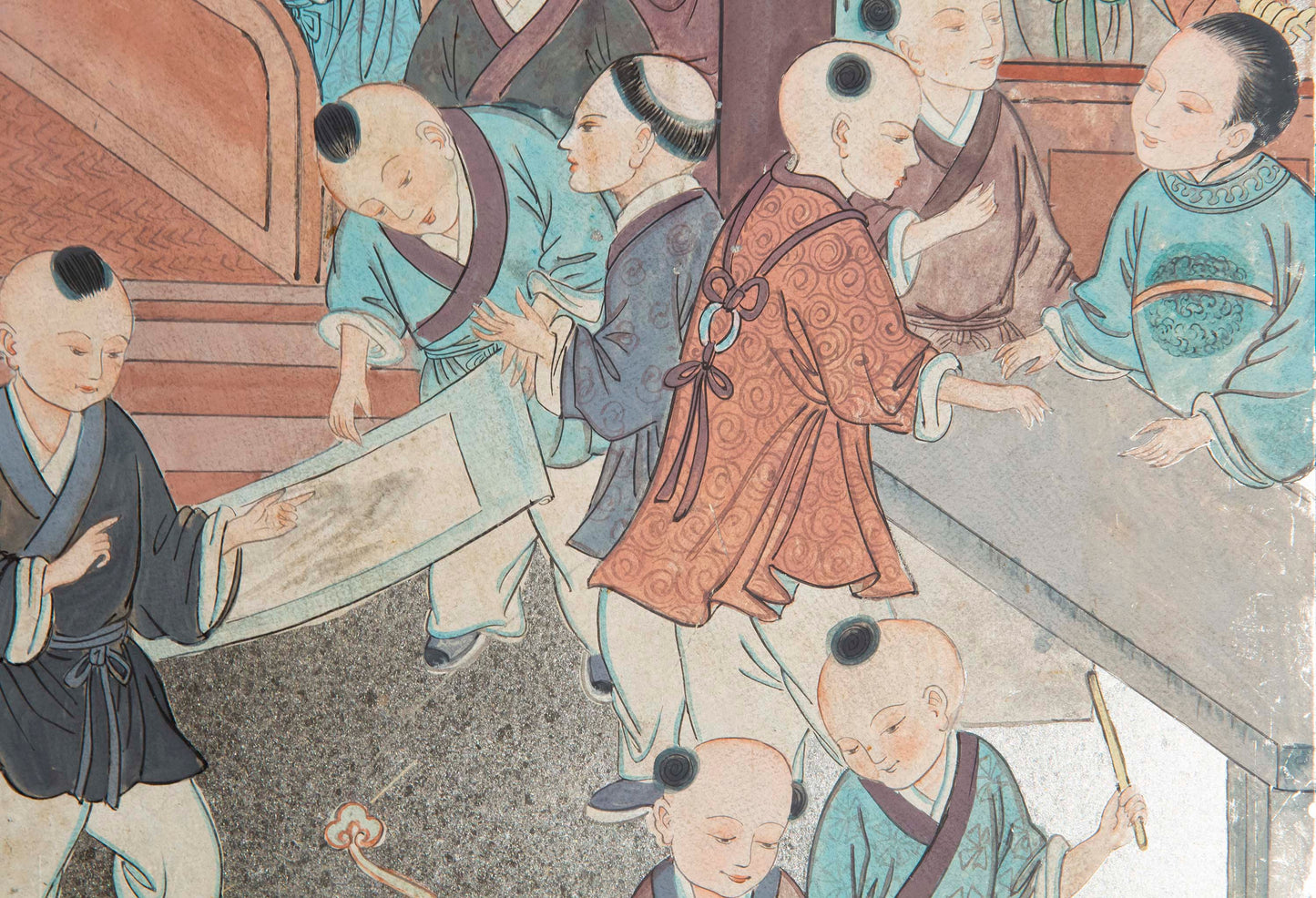 Fine Chinese Silvered and Hand-Painted 'One Hundred Boys' Screen