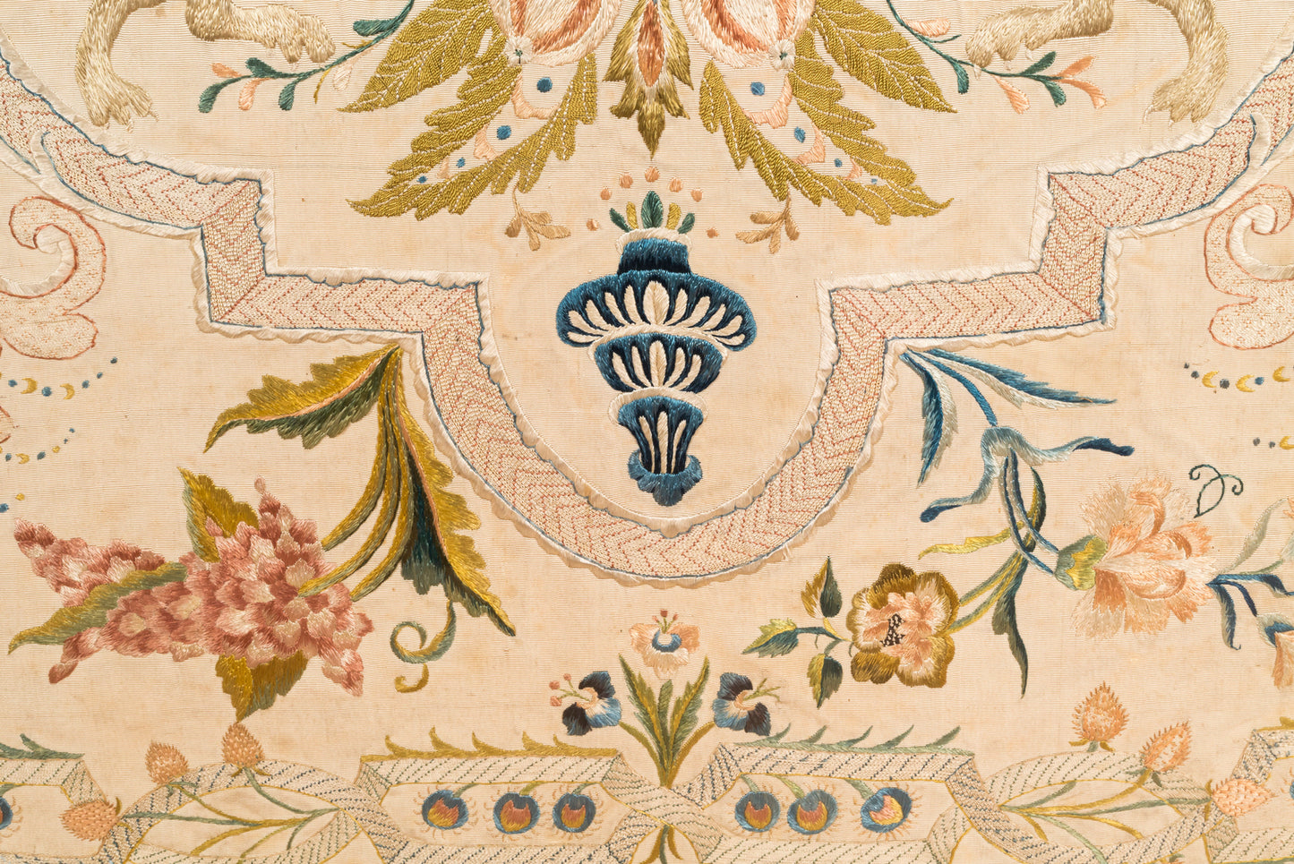 Fine Pair of Large 18th Century Silk Embroidered Panels