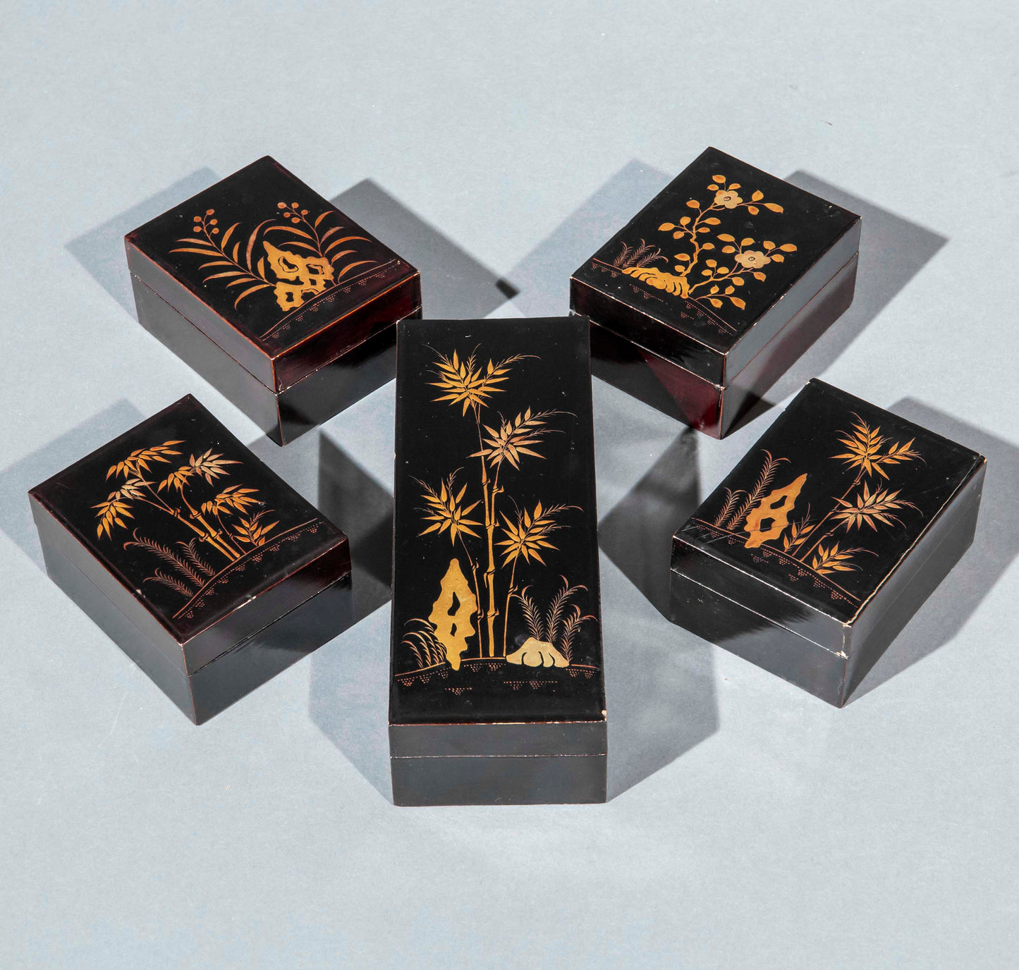 Set of Five Chinese Export Lacquer Boxes