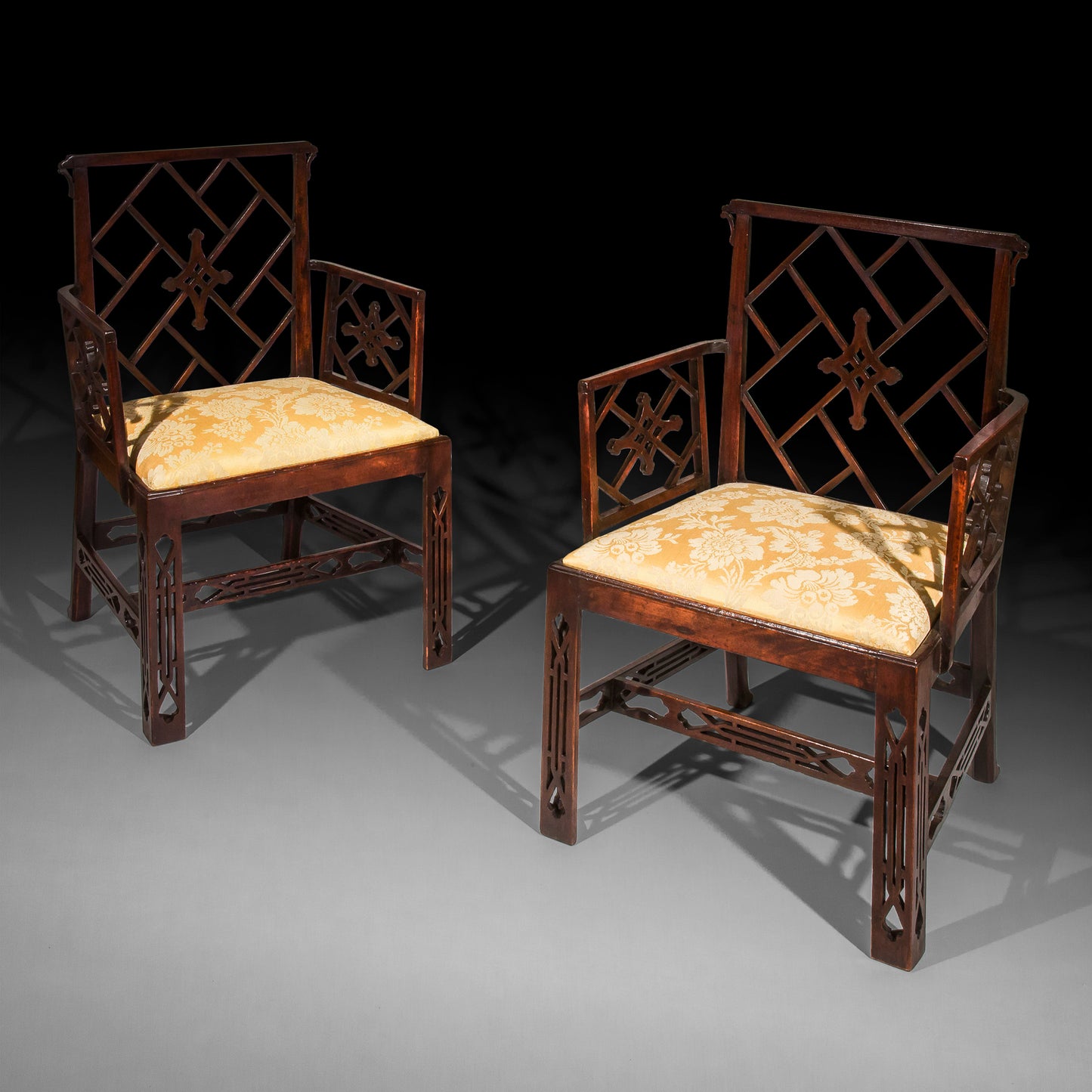 Pair of George III Chinoiserie Armchairs, to a design by Mayhew & Ince