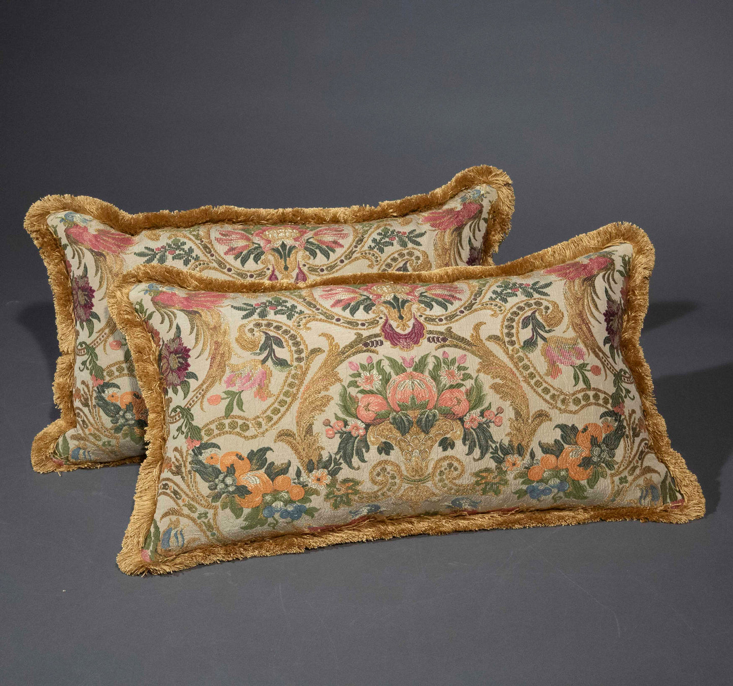 Pair of Antique Silk Brocade Cushions