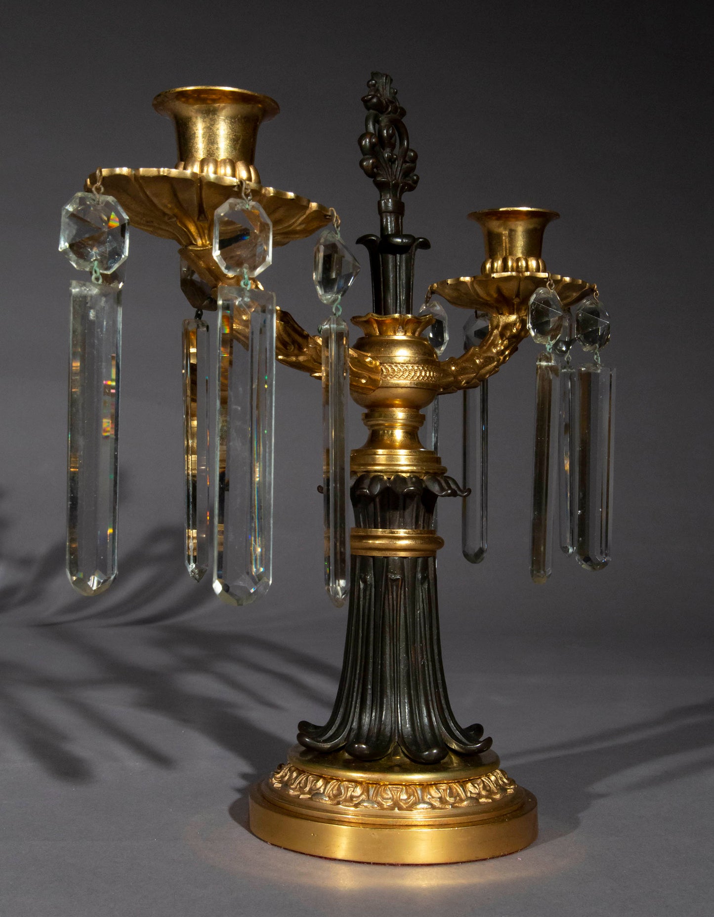 Pair of Regency Ormolu and Patinated Bronze Candelabra