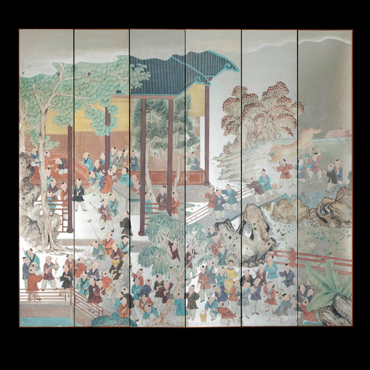 Fine Chinese Silvered and Hand-Painted 'One Hundred Boys' Screen