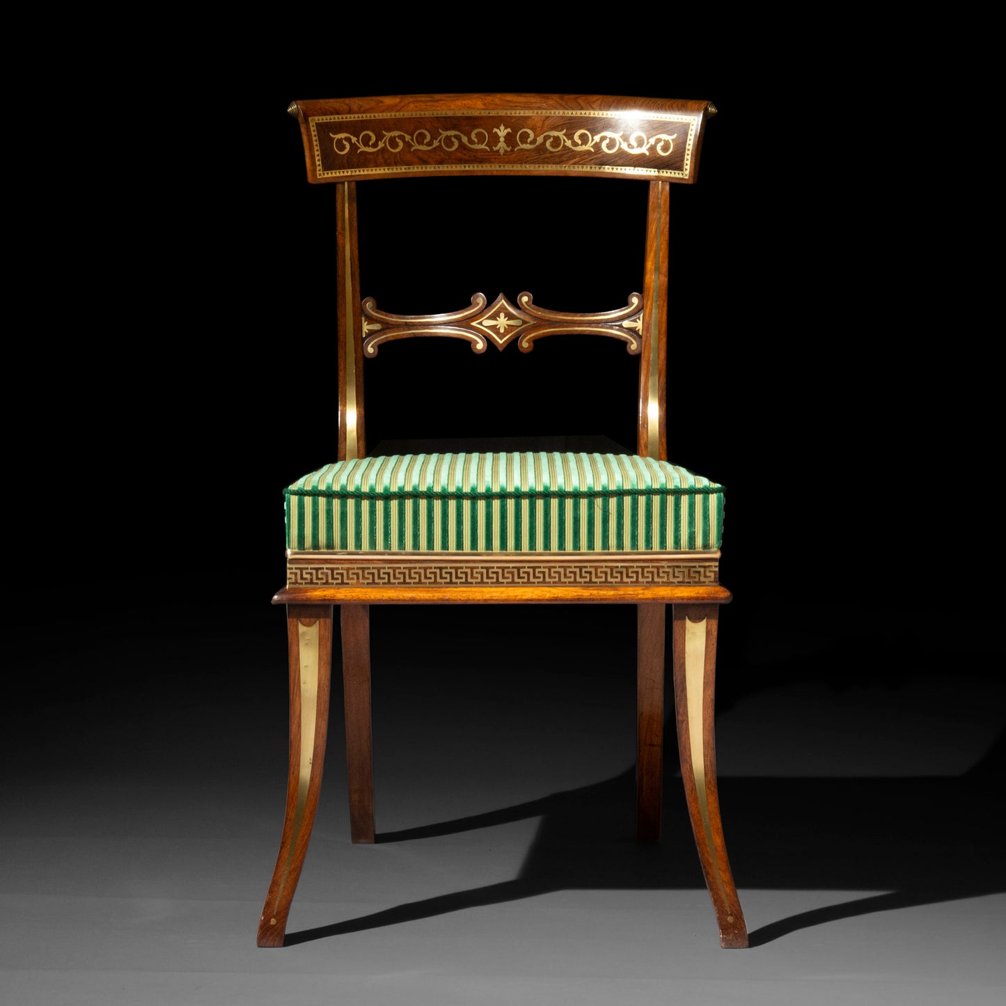 A Pair of Regency Brass Inlaid Klismos Chairs - 4 Pairs Available