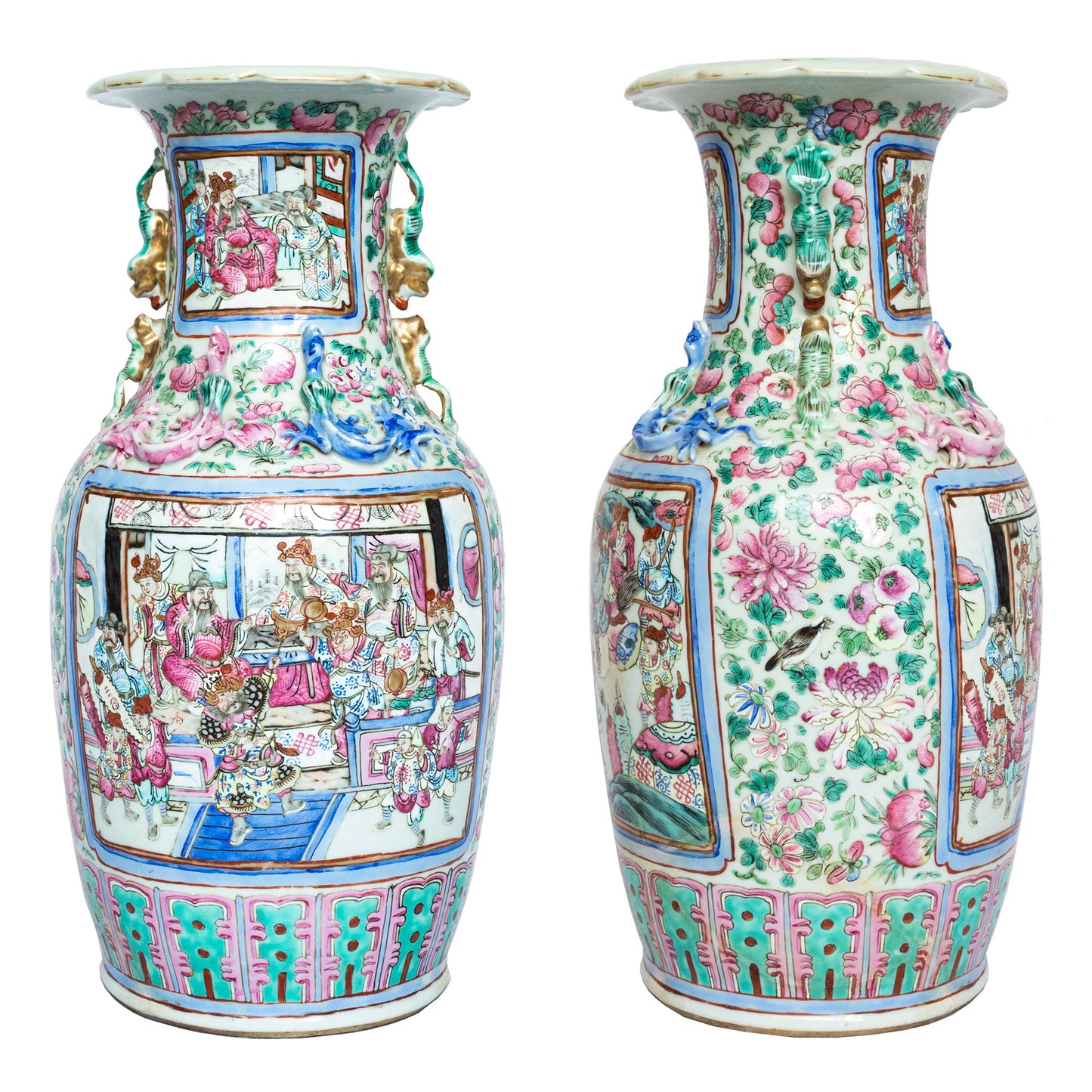 Close Pair of Large Chinese Famille Rose Vases