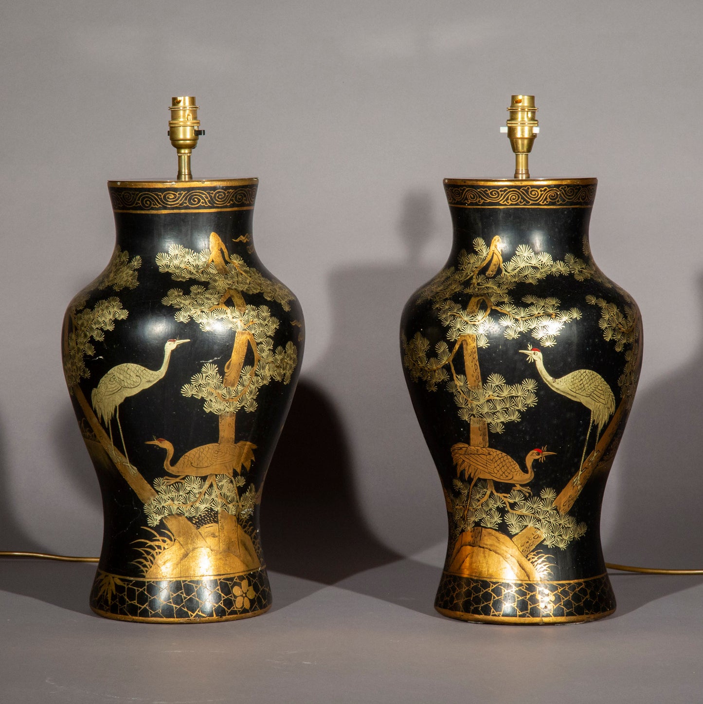 Large Pair of Chinoiserie Lacquer Table Lamps