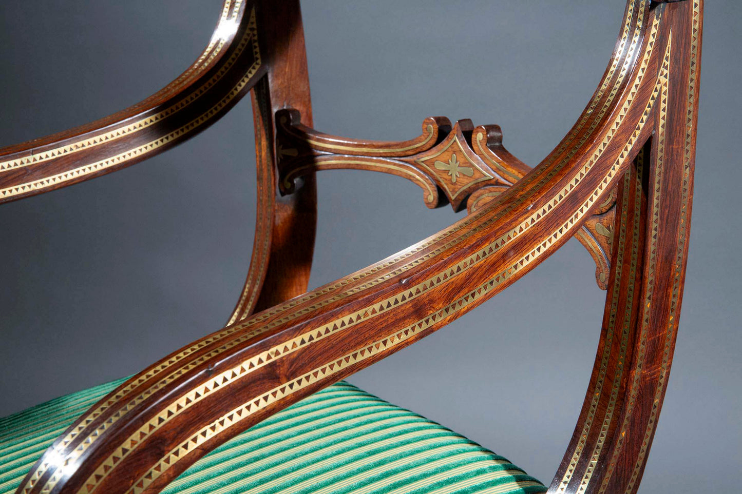 Large Regency Brass Inlaid Armchair, Attributed to George Oakley