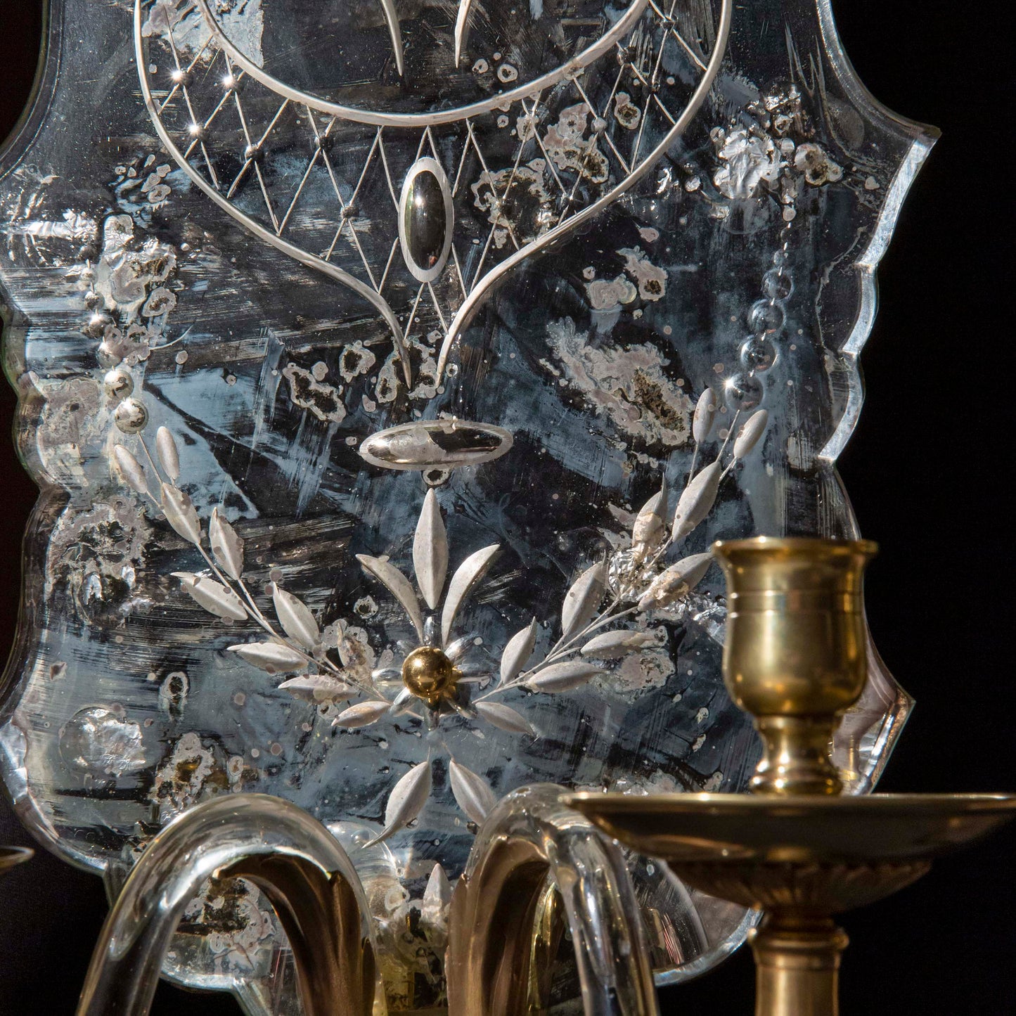 Pair of Etched Mirror Wall Lights