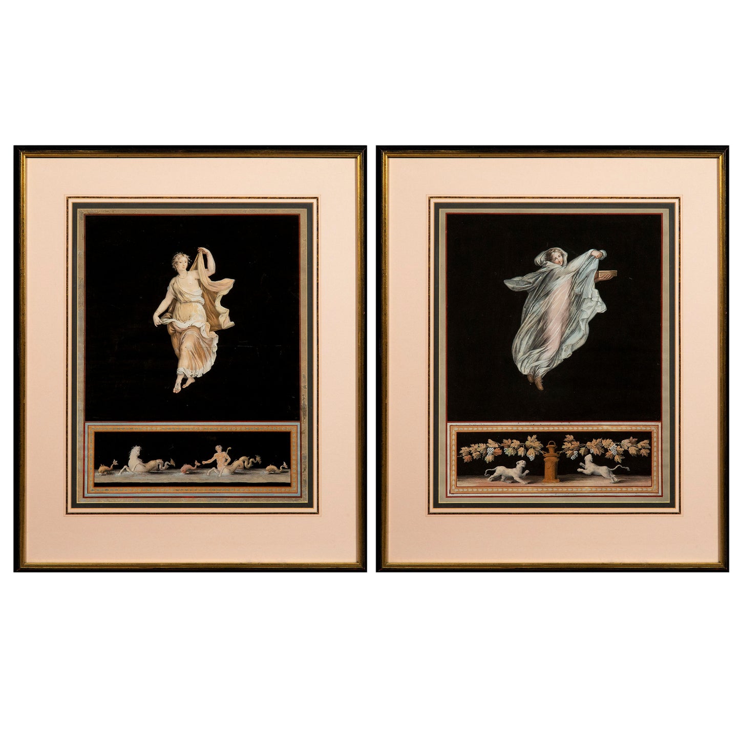 Pair of Michelangelo Maestri 'Pompeian' Gouaches