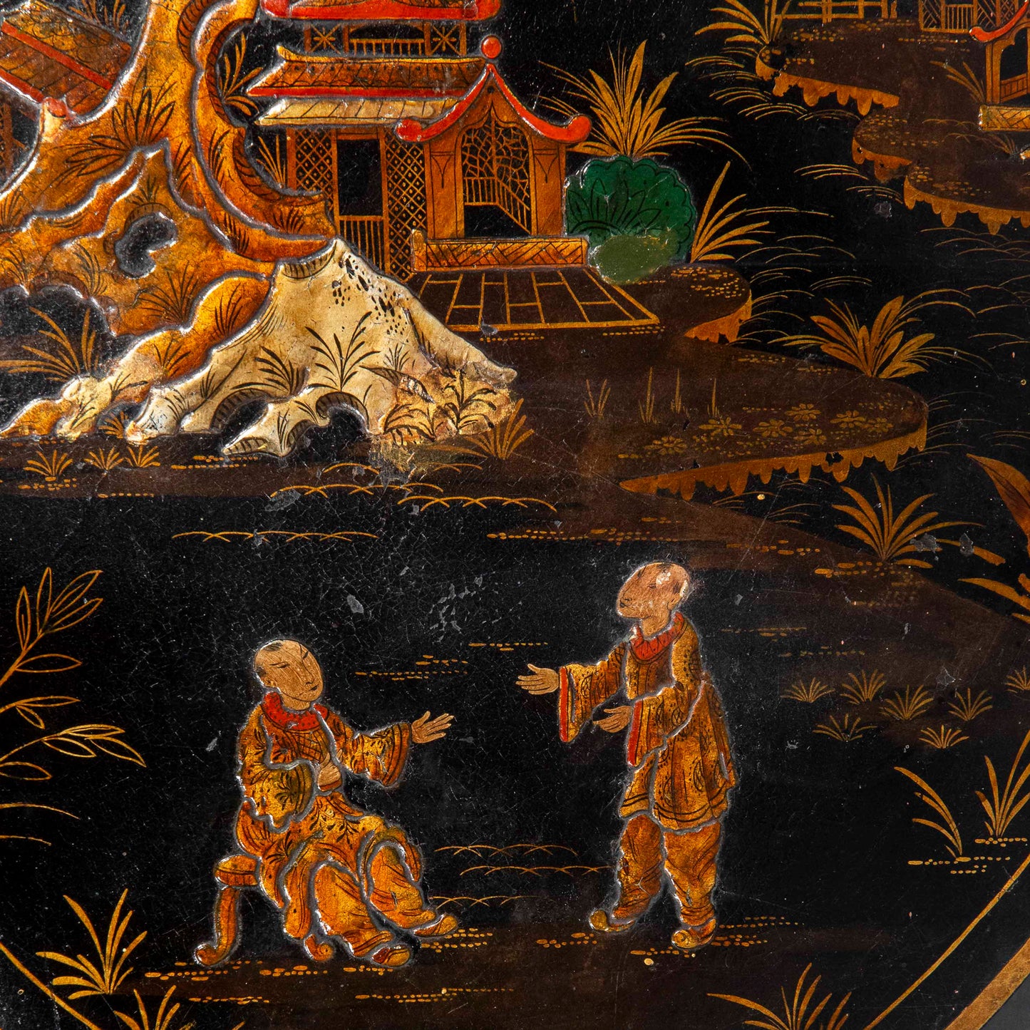 Antique Chinoiserie Lacquer Wall Plaque