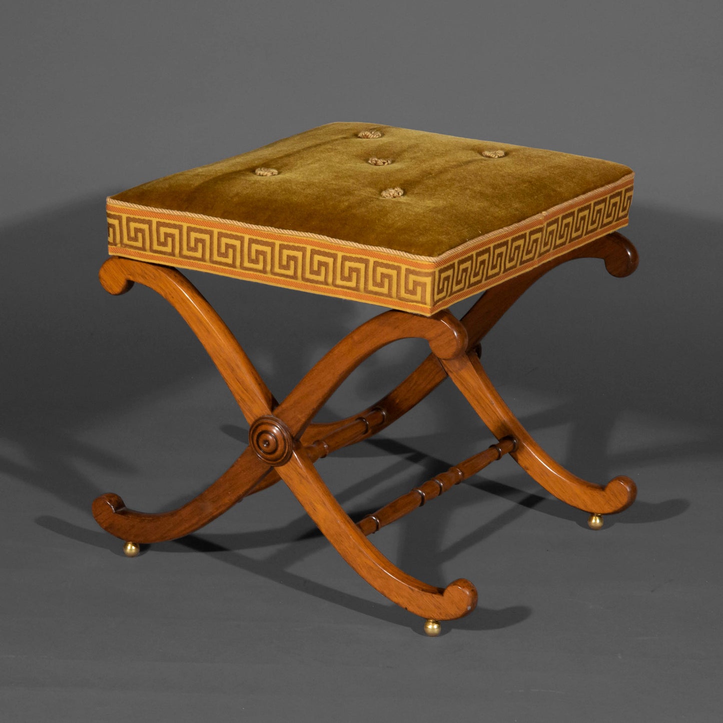 Regency X-Frame Stool with Greek Key Border
