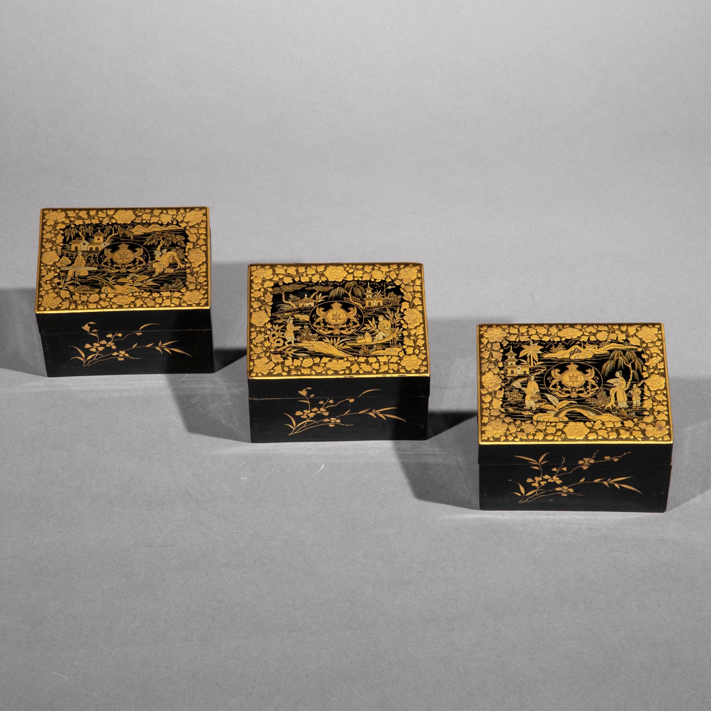 A Set of Chinese Export Armorial Lacquer Boxes