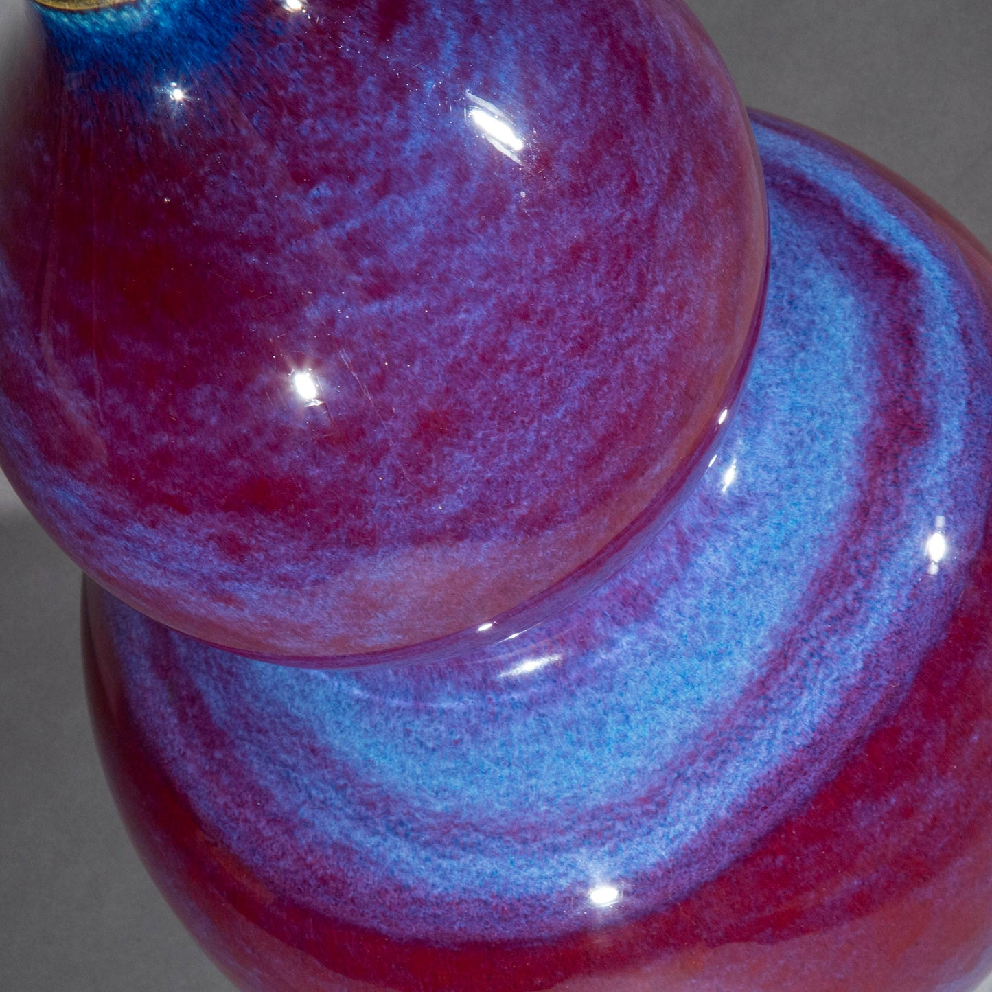 Massive Chinese Flambe Glazed Double Gourd Vase Lamp