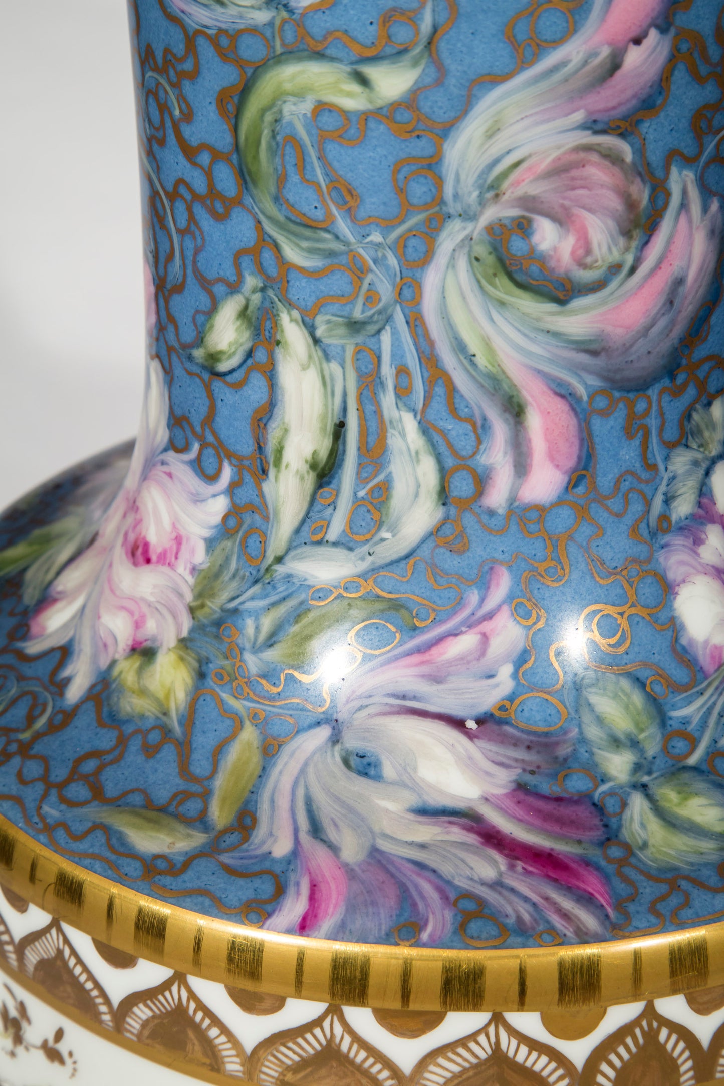 Massive Antique Porcelain Vase Table Lamp with Hand-Painted Floral Decoration