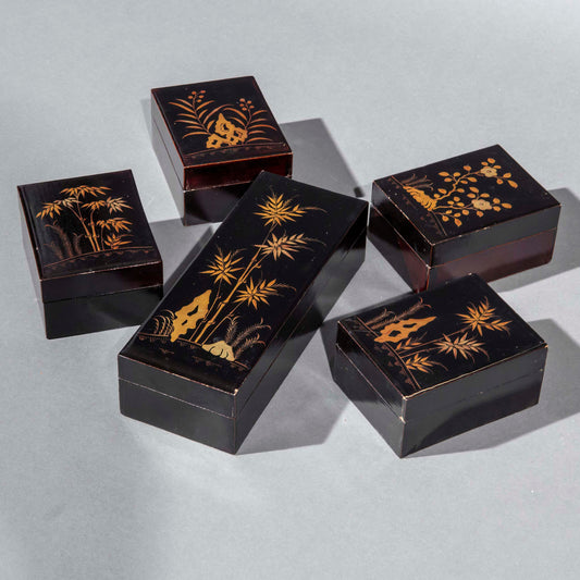 Set of Five Chinese Export Lacquer Boxes