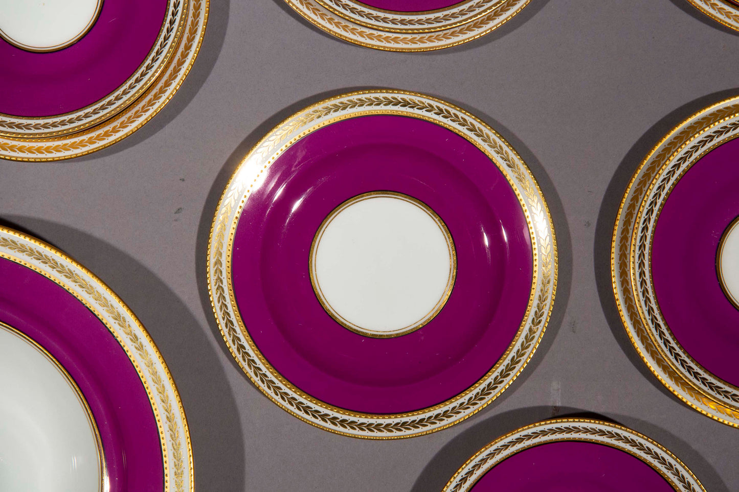 Antique Purple and Gold Porcelain Tea Set For Eight