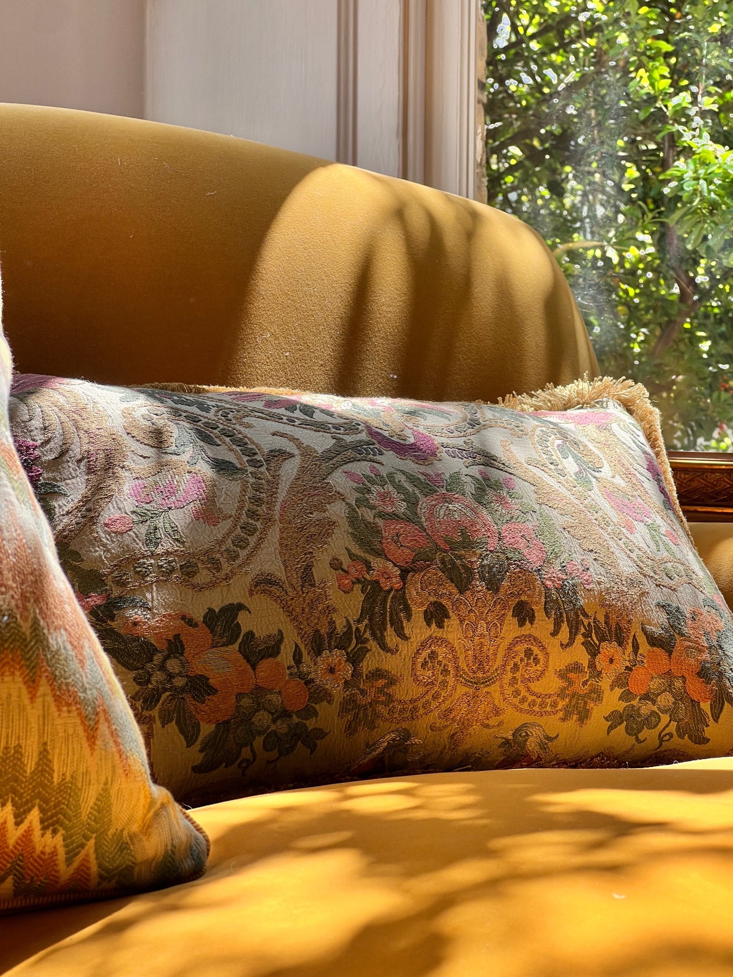 Pair of Antique Silk Brocade Cushions