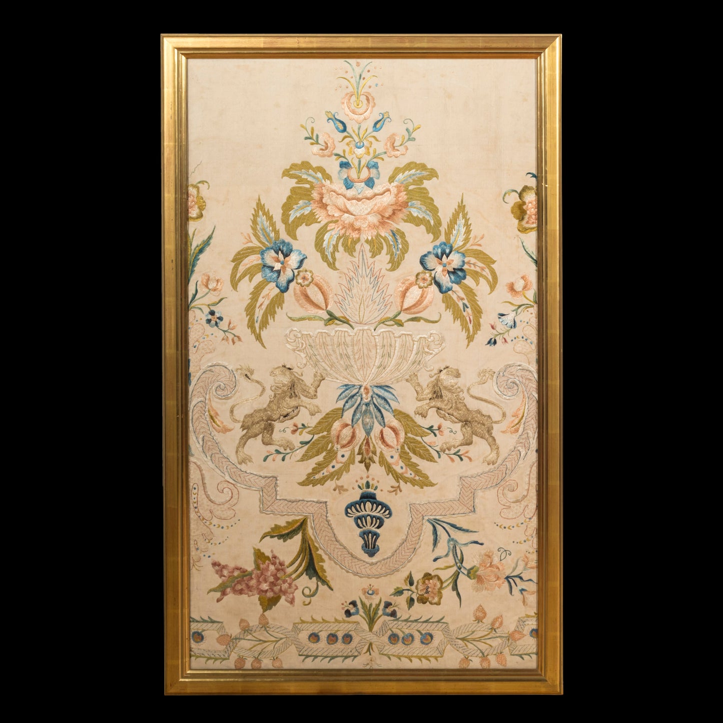 Fine Pair of Large 18th Century Silk Embroidered Panels