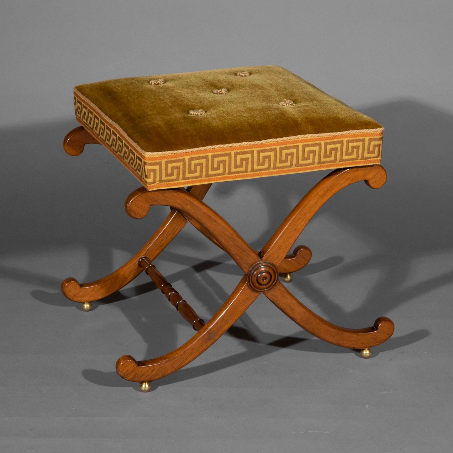 Regency X-Frame Stool with Greek Key Border