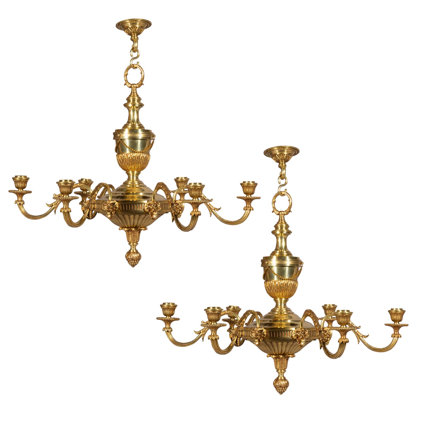 Pair of Robert Adam Style Bronze Chandeliers
