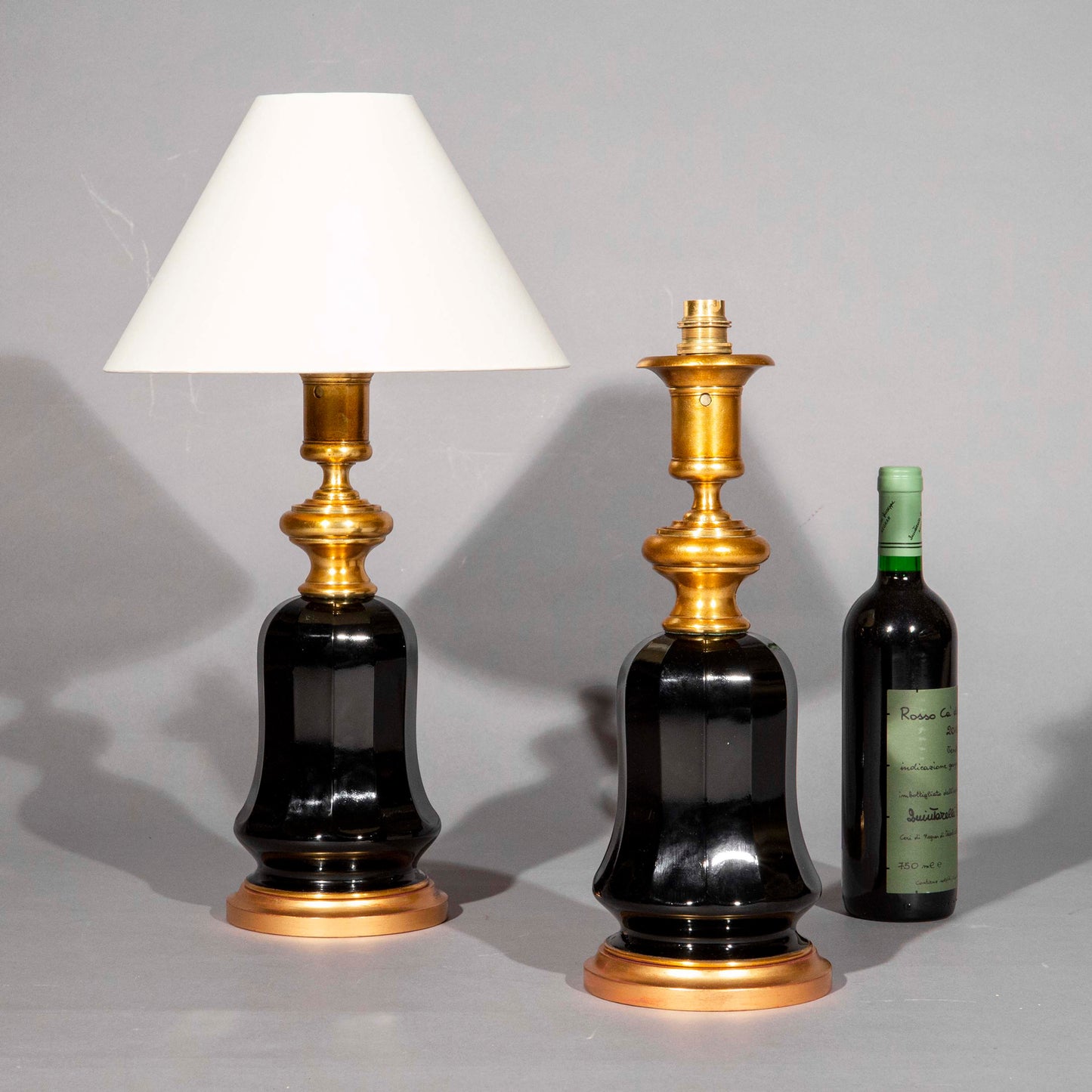 Pair of 19th Century Black Glass Lamps