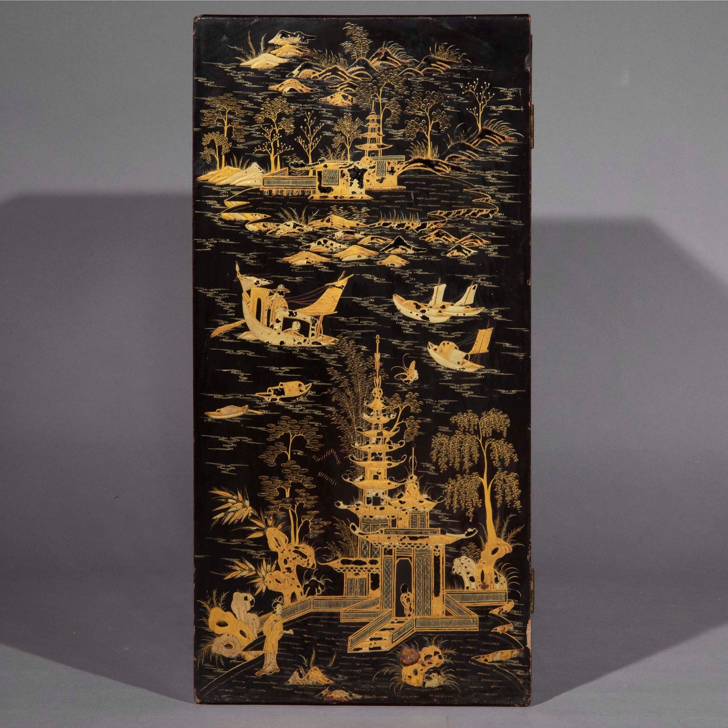 19th Century Chinoiserie Black Lacquer Table Cabinet