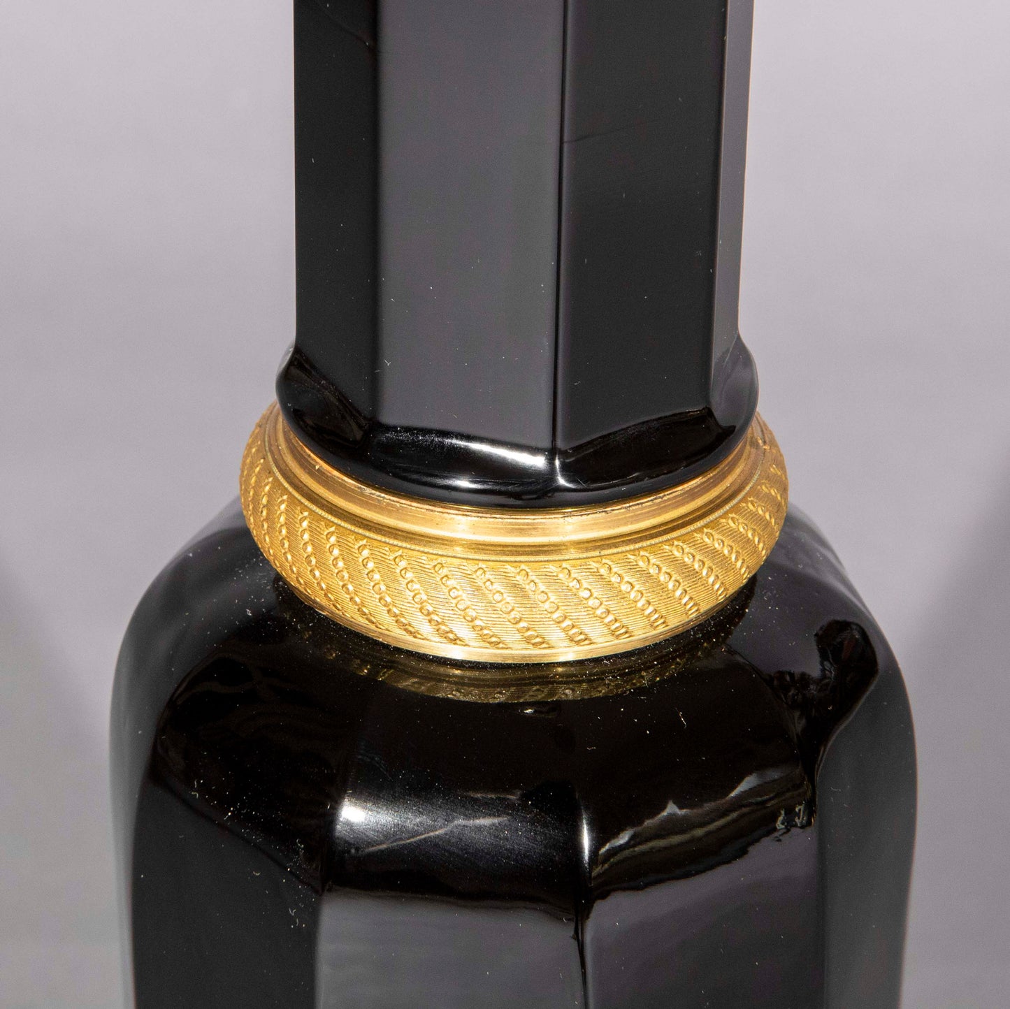 Tall 19th Century Black Glass Lamp
