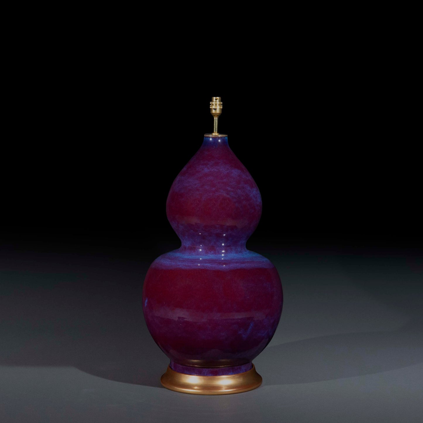 Massive Chinese Flambe Glazed Double Gourd Vase Lamp
