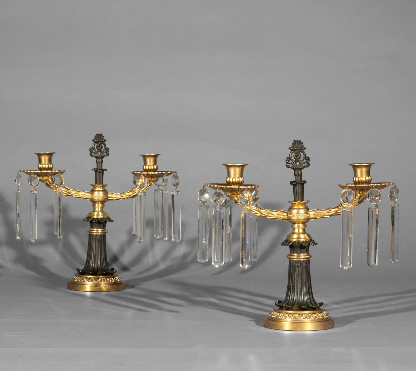 Pair of Regency Ormolu and Patinated Bronze Candelabra