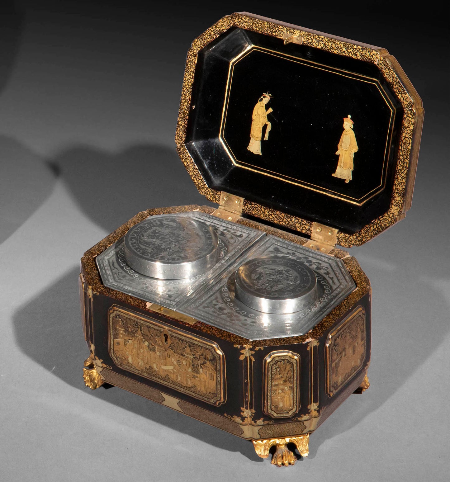 19th Century Chinese Export Lacquer Tea Caddy