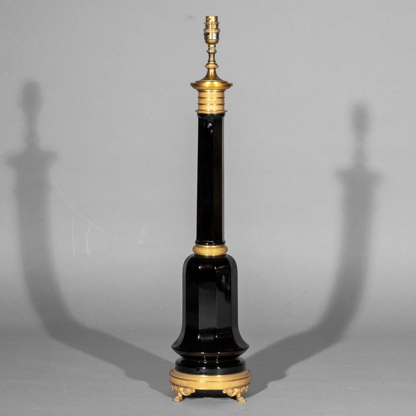 Tall 19th Century Black Glass Lamp