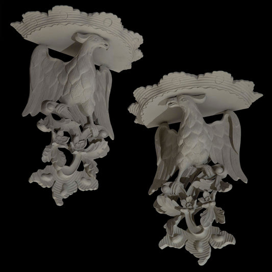 Pair of Chinoiserie Grey Painted Wall Brackets