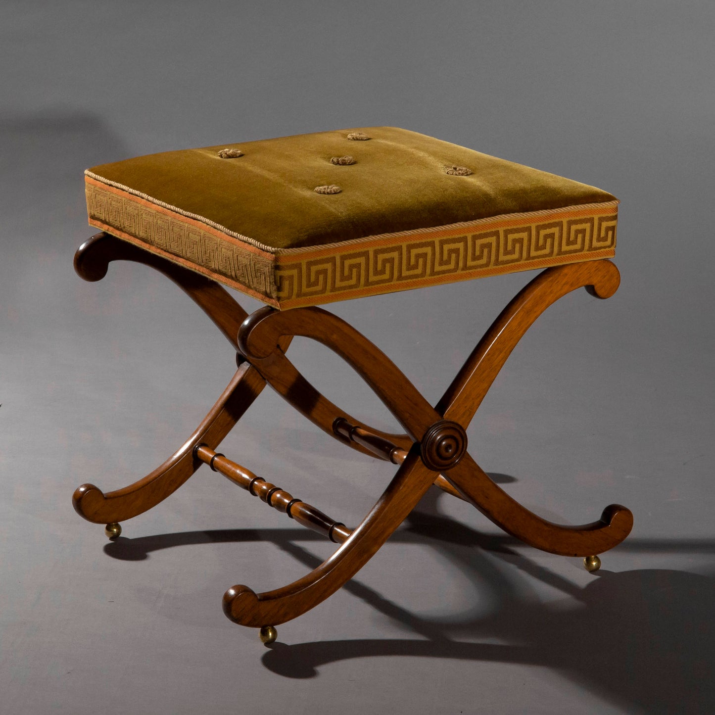 Regency X-Frame Stool with Greek Key Border