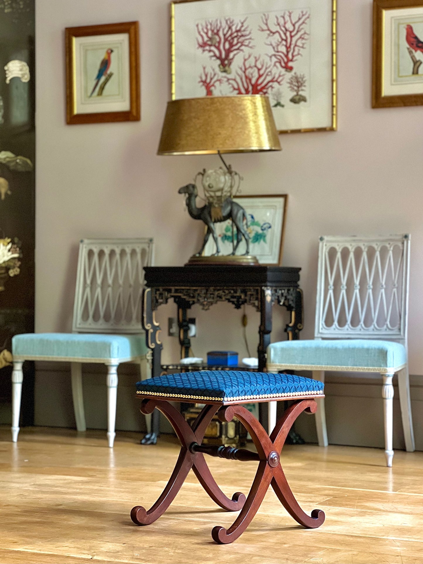 Fine Regency X-Frame Stool in the manner of Gillows