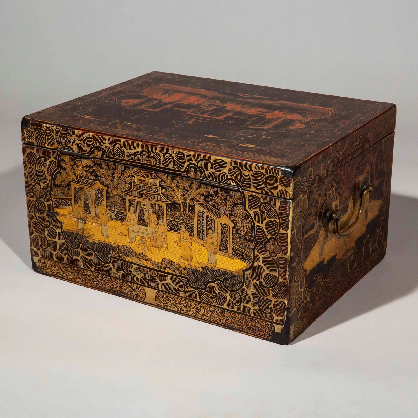 Large 19th Century Chinese Lacquer Box or Tea Chest