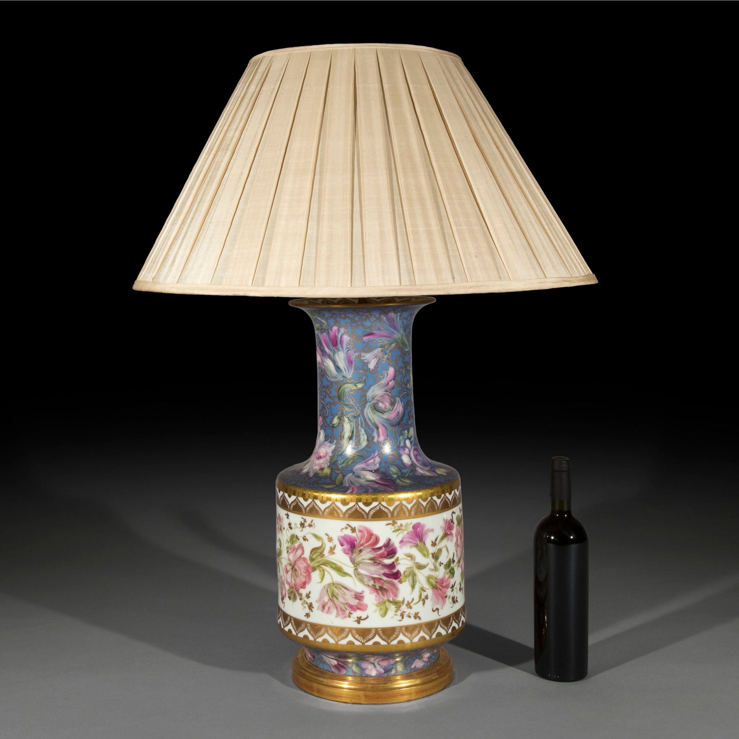 Massive Antique Porcelain Vase Table Lamp with Hand-Painted Floral Decoration